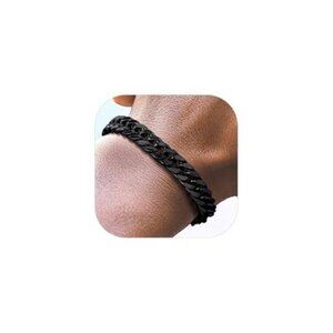 Mens Cuban Link Bracelet Stainless Steel Silver Black Gold Plated Chain Wrist